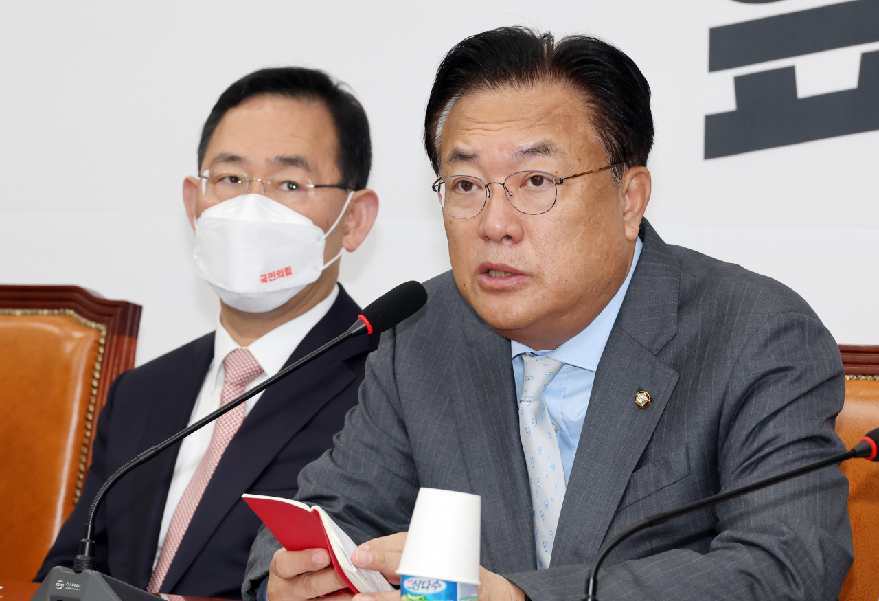 국민의힘 정진석 비상대책위원장이 27일 오전 국회에서 열린 비대위원회의에서 발언하고 있다. [사진=이상섭 기자]