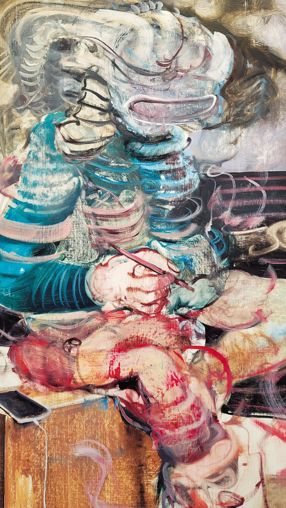 아드리안 게니, Studio Scene 6, 2022, oil on canvas, 205 x 123 cm [헤럴드 DB]