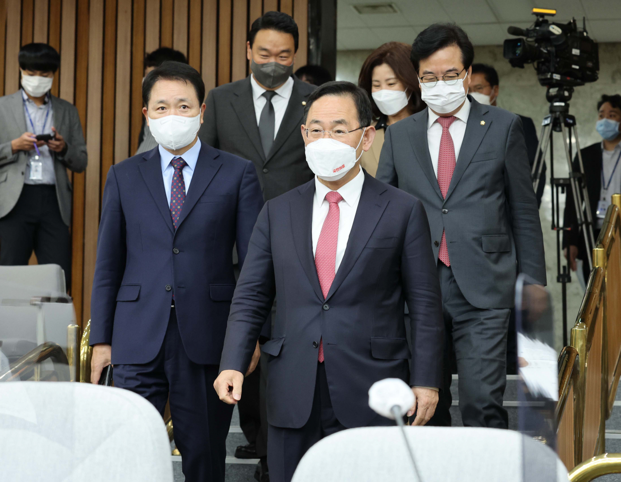 국민의힘 주호영 원내대표가 28일 오전 국회에서 열린 국정감사 후속조치 점검회의에 참석하고 있다. [사진=이상섭 기자]
