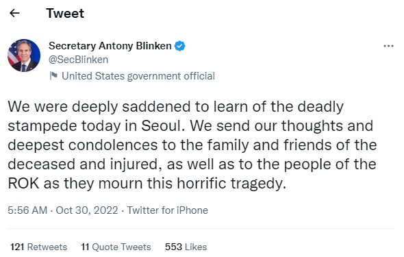 토니 블링컨 미 국무장관 트윗 [트위터 캡처]