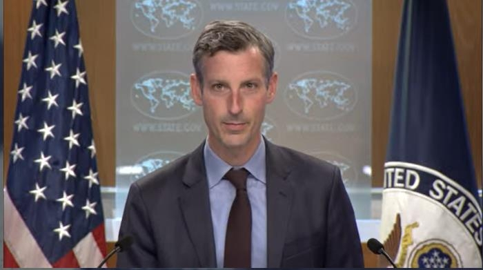 Department of State Press Secretary Ned Price is seen speaking in a daily press briefing at the department in Washington on Oct. 31. (Department of State)