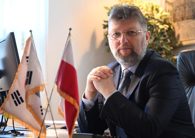 Polish Ambassador Piotr Ostaszewski is pictured for an interview with The Korea Herald at Polish Embassy in Seoul, on Sept. 6. (Park Hae-mook/The Korea Herald)