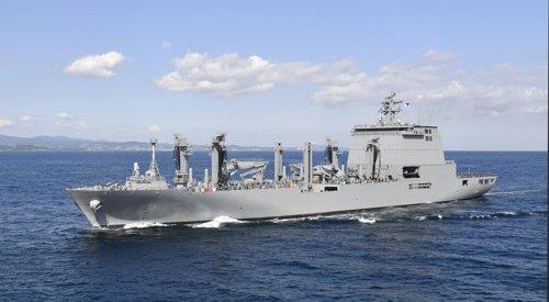 This file photo from March 17, 2019, shows its 10,000-ton logistics support ship Soyang in unspecified waters. (Republic of Korea Navy)