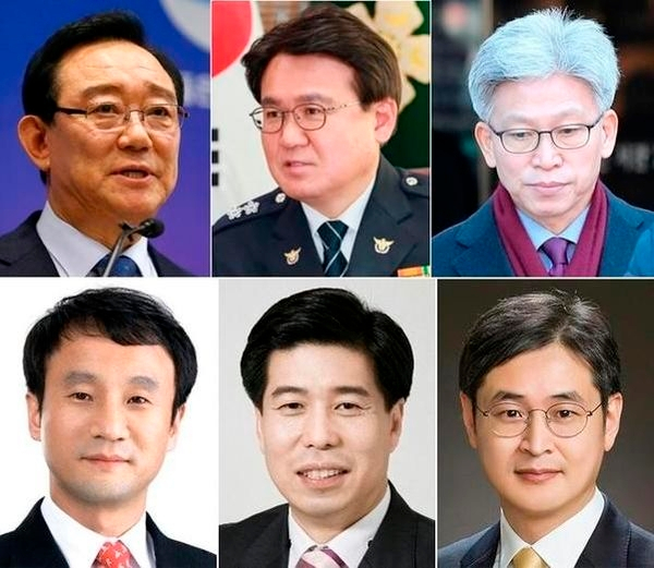 왼쪽 위부터 시계방향으로 송철호 전 울산시장, 황운하 더불어민주당의원(전 울산경찰청장), 송병기 전 울산부시장, 박형철 전 청와대 반부패비서관, 백원우 전 청와대 민정비서관, 한병도 전 청와대 정무수석 [연합]