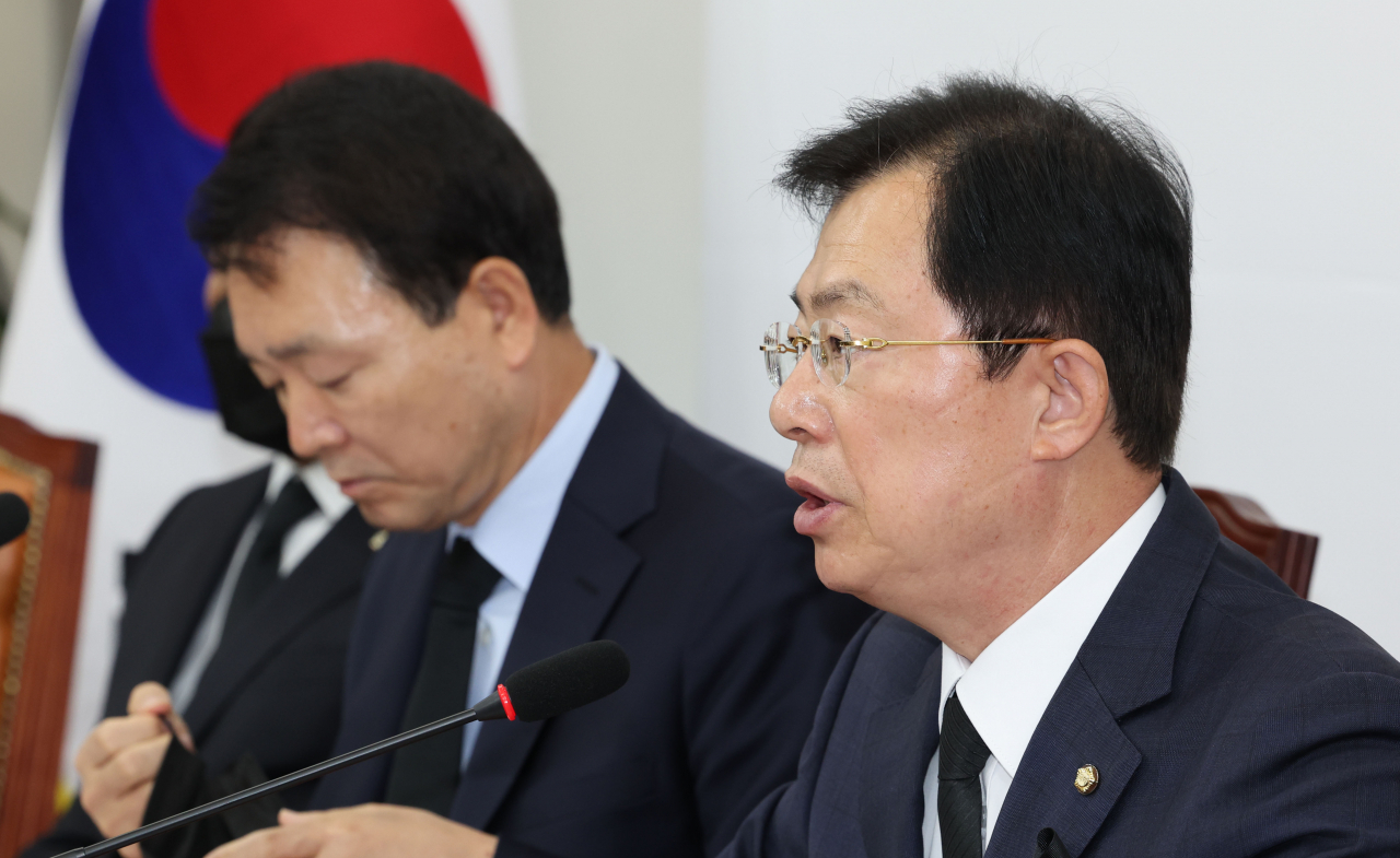 이만희 국민의힘 이태원 사고조사 및 안전대책 특위 위원장이 지난 7일 서울 여의도 국회에서 열린 이태원 사고조사 및 안전대책 특별위원회 제1차 회의에서 발언하고 있다. [연합]