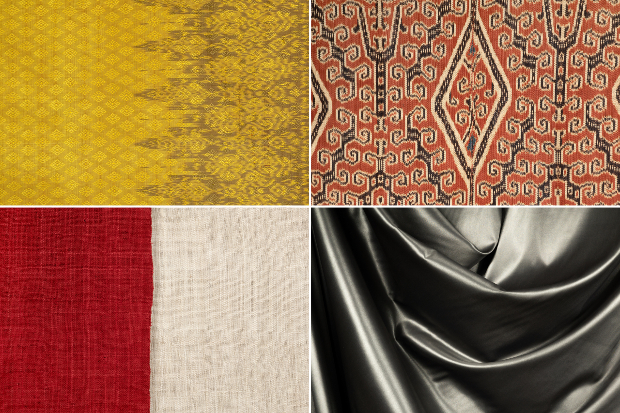 (Clockwise from top left) “Ikat” silk of Cambodia, “Pua Kumbu” of Malaysia, “Lanh My A” silk of Vietnam and lotus silk of Myanmar (ASEAN-Korea Center)