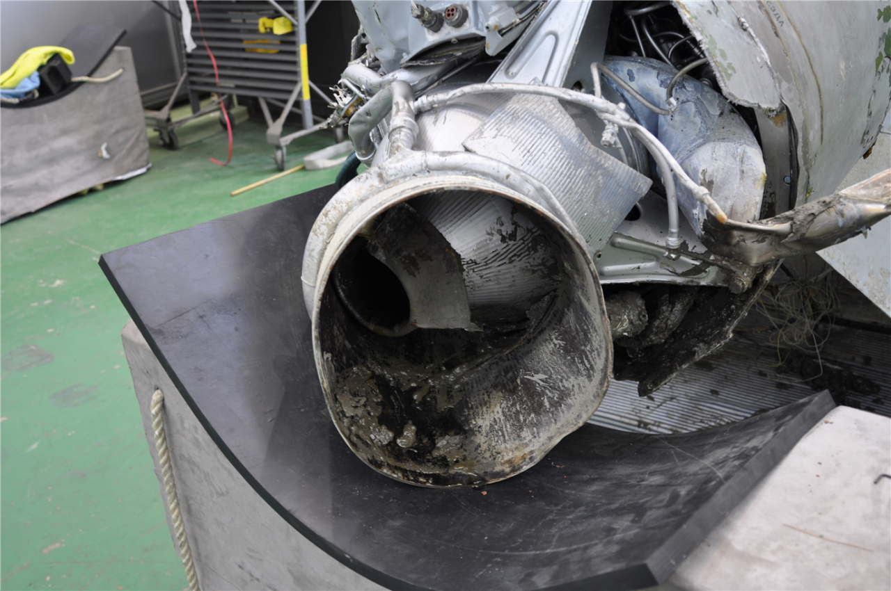 This photo, provided on Wednesday, shows the retrieved debris of a ballistic missile that North Korea flew across its de facto maritime border with South Korea last Wednesday. The Ministry of National Defense said the missile has been found to be an "SA-5" type similar to that used by Russia in the Ukraine war. (South Korea's defense ministry)
