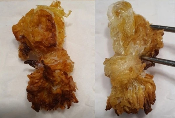배달 치킨에서 나온 튀긴 비닐 뭉치. [온라인 커뮤니티 캡처]