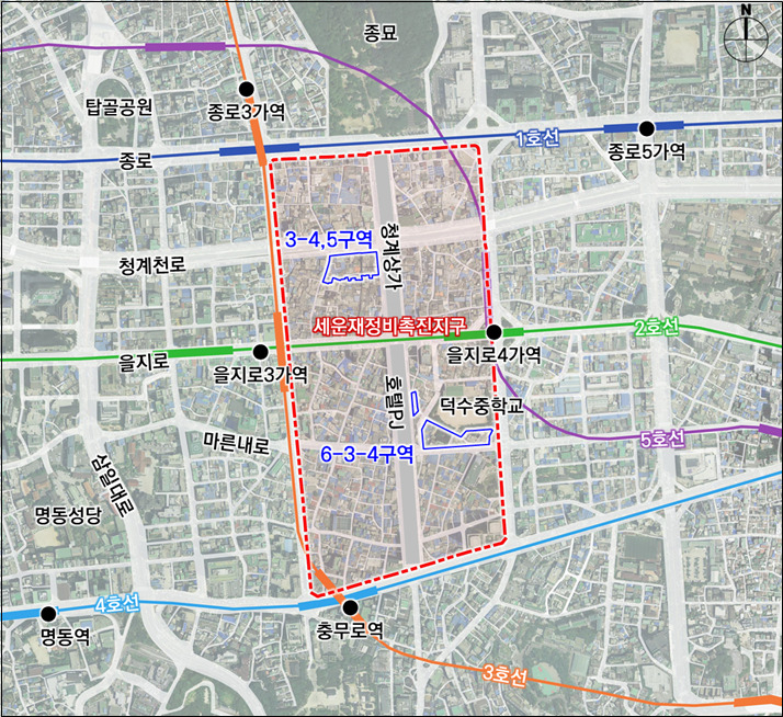 세운재정비촉진지구(3-4,5, 6-3-4구역) 위치도 [서울시 제공]