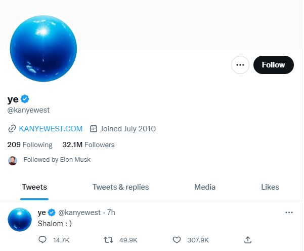 [‘예(옛 이름 카녜이 웨스트)’ 트위터 캡처]