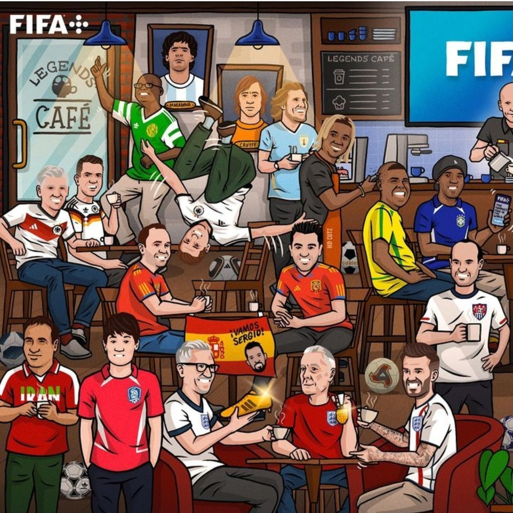 맨 아래 왼쪽에서 두 번째가 박지성.[FIFA 소셜 미디어 캐리커처]