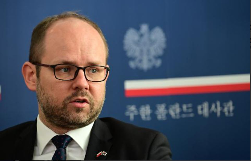 Marcin Przydacz, deputy foreign minister of Poland, speaks during an interview with The Korea Herald at the Polish Embassy in Jung-gu, Seoul. (Park Hae-mook/The Korea Herald)