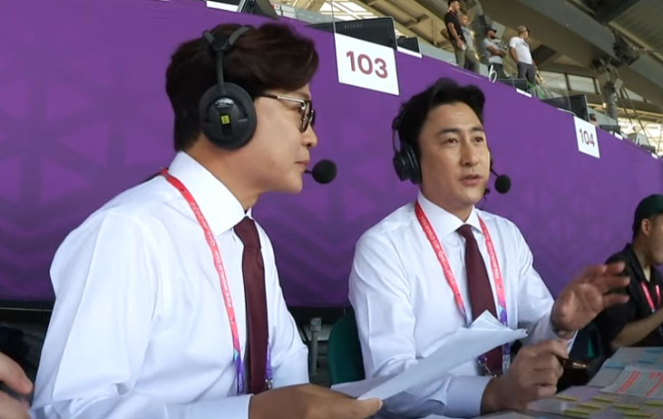 MBC 김성주 캐스터와 안정환 해설위원. [유튜브 '서형욱의 뽈리TV' 캡처]