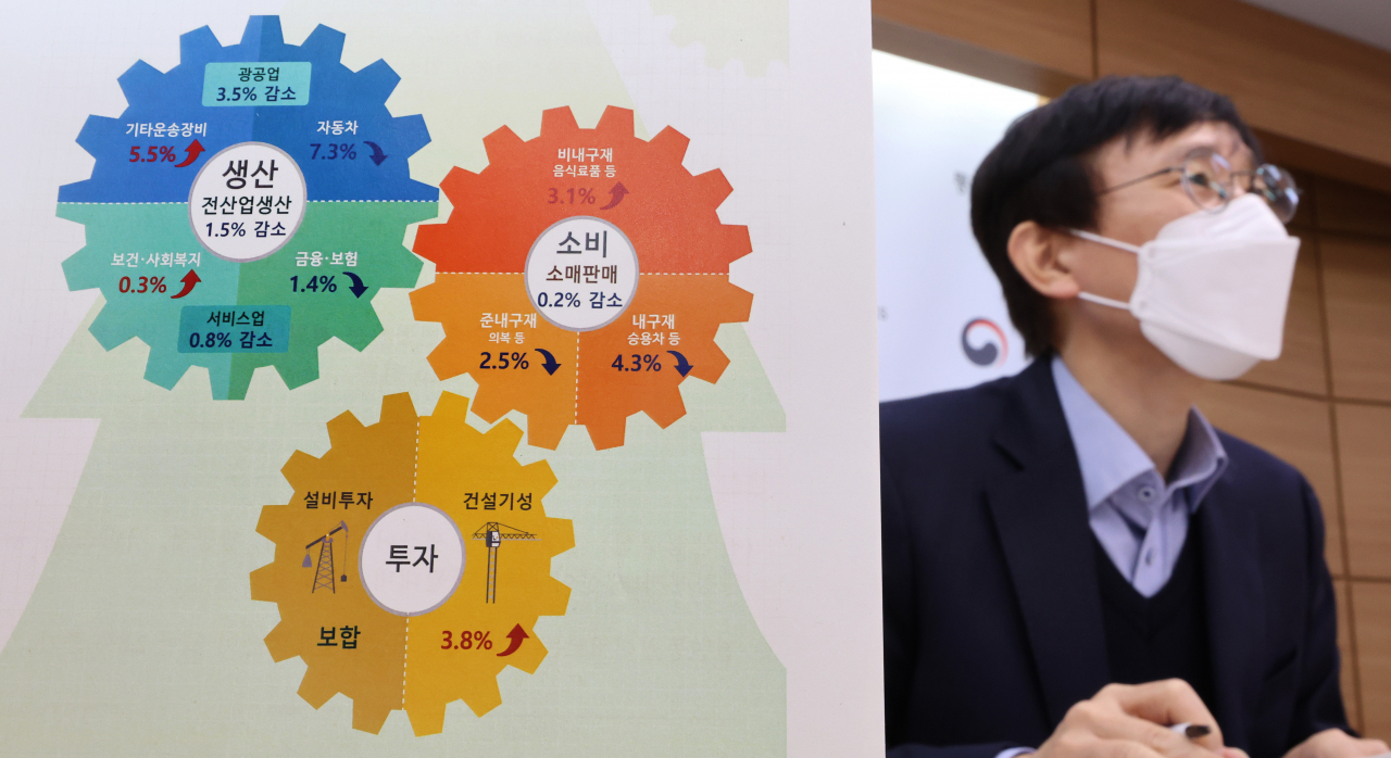 어운선 통계청 경제동향통계심의관이 30일 오전 세종시 정부세종청사에서 2022년 10월 산업활동동향을 브리핑하고 있다. [연합]