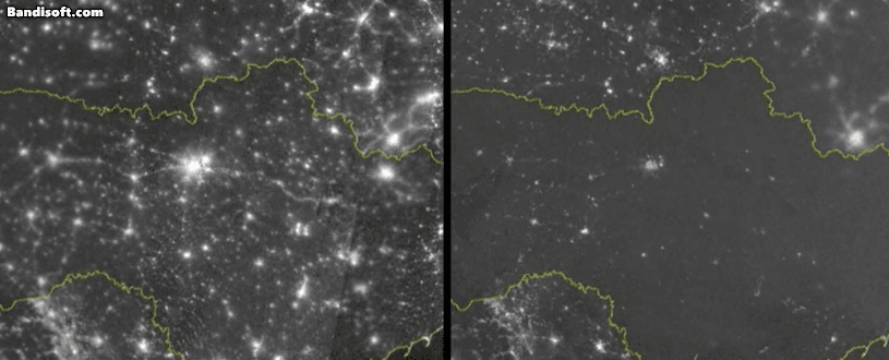 러시아의 미사일 공습 전후 우크라이나 야간 위성 사진 비교 [NASA 월드와이드]