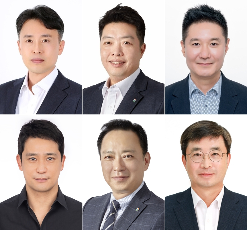 왼쪽위부터 시계방향으로 GS칼텍스 Chemical&Lube전략부문장 전선규 전무, GS칼텍스 전략기획부문장 최우진 전무, GS리테일 인사총무본부장 정영태 전무, GS동해전력 대표이사 임철현 전무, GS글로벌 기획·신사업본부장 김상현 전무, GS리테일 홈쇼핑BU 홈쇼핑사업부장 김진석 전무. [GS 제공]