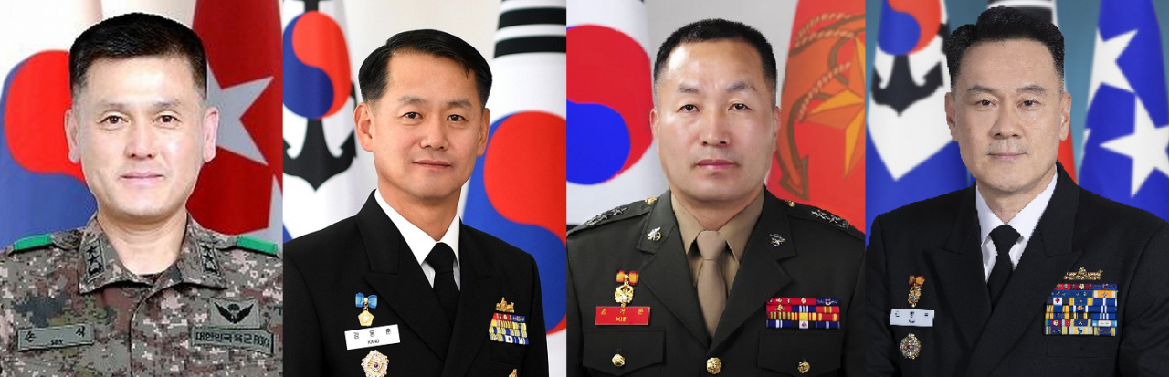 손식 육군특수전사령관(왼쪽부터), 강동훈 해군참모차장, 김계환 해병대사령관, 김명수 해군작전사령관. [국방부 제공]