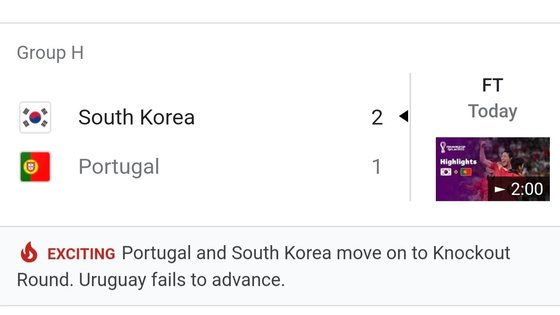 &Prime;한국 탈락&Prime; 내용이 담긴 구글 월드컵 페이지의 오보 화면. [연합]