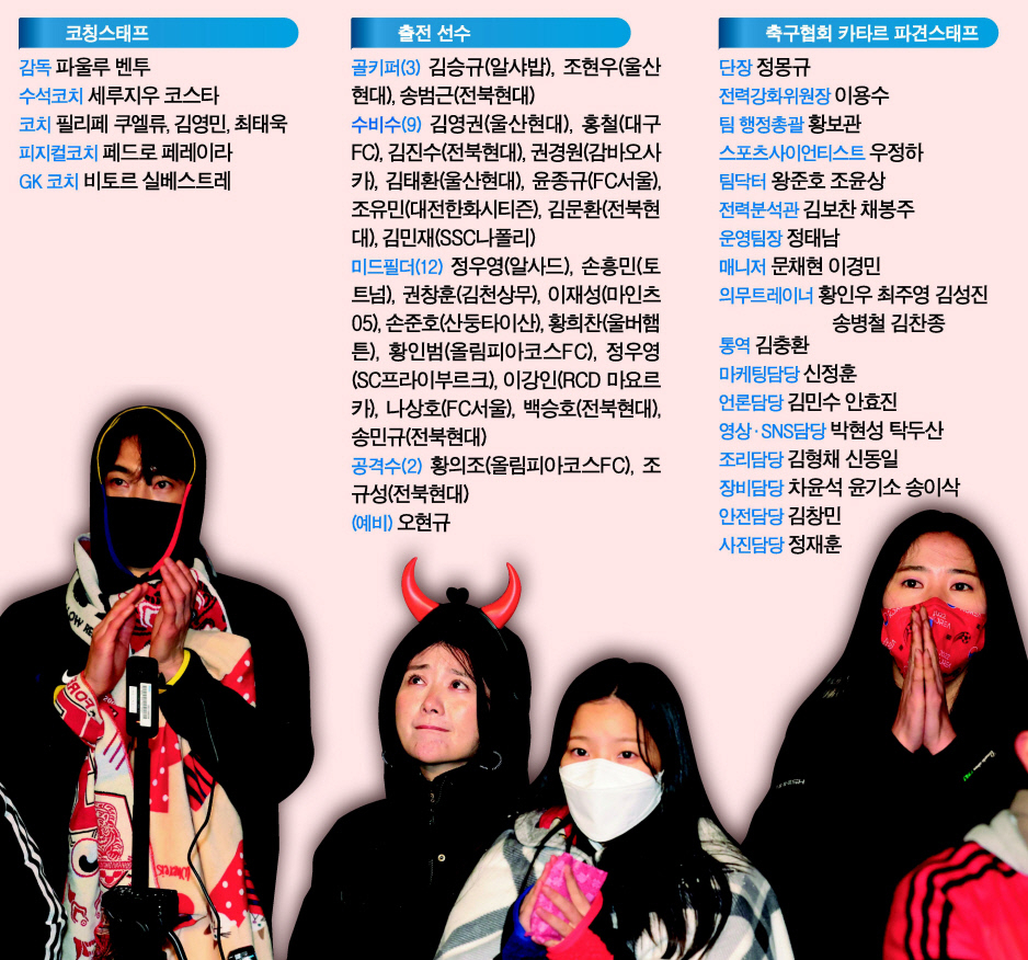 6일 새벽 서울 종로구 광화문광장에서 붉은악마응원단이 2022 카타르월드컵 16강전 한국과 브라질의 경기가 끝난 뒤 선수단에게 박수를 보내고 있다. [연합]
