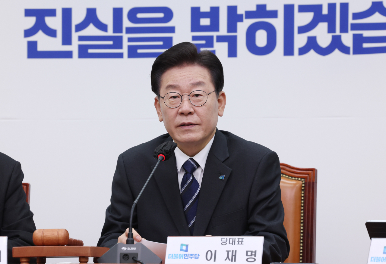 더불어민주당 이재명 대표가 7일 오전 국회에서 열린 최고위원회의에서 발언하고 있다. [연합]