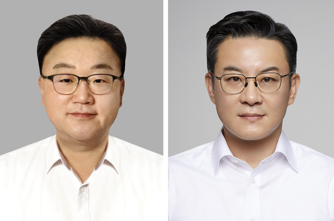 박종호(왼쪽부터) 한국타이어앤테크놀로지 한국사업본부장(부사장)과 서정호 한국앤컴퍼니 미래전략실장(부사장). [한국앤컴퍼니그룹 제공]