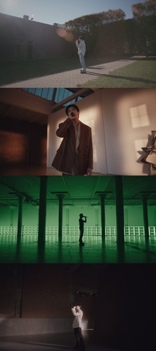 This photo provided on Friday, is of scenes from BTS member RM's live performance video of his first solo album "Indigo" filmed at Dia Beacon, a contemporary art museum in New York. (Big Hit Music)