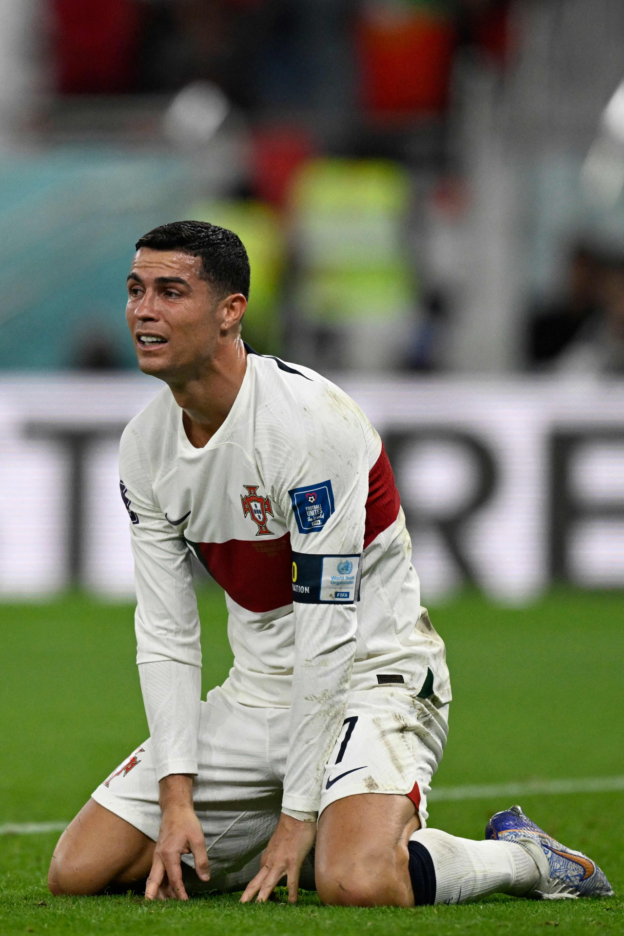 Portugal's forward Cristiano Ronaldo reacts during the match between Morocco and Portugal on Saturday in Qatar. (AFP-Yonhap)