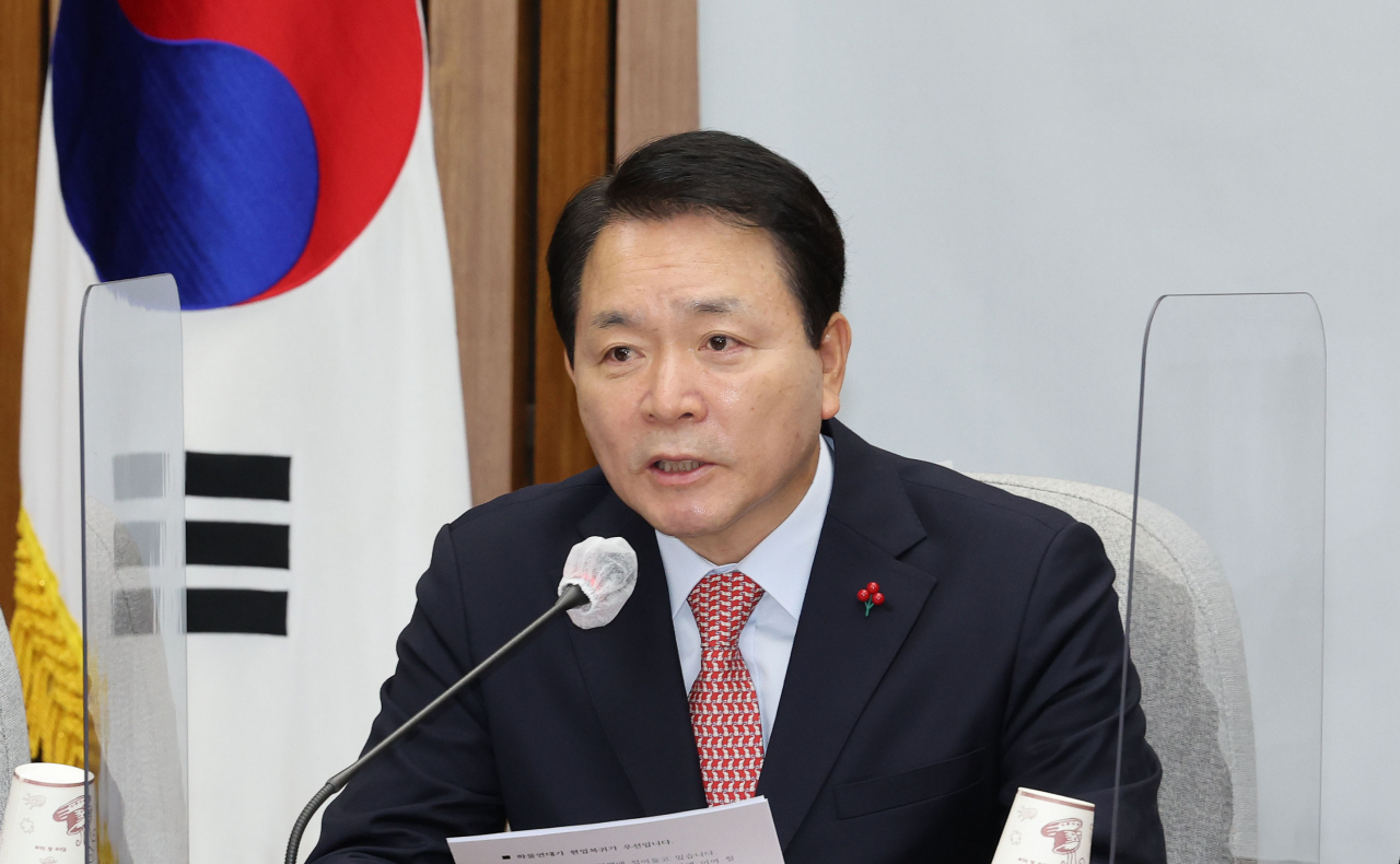 성일종 국민의힘 정책위의장이 9일 오전 서울 여의도 국회에서 열린 원내대책회의에서 발언하고 있다. [연합]