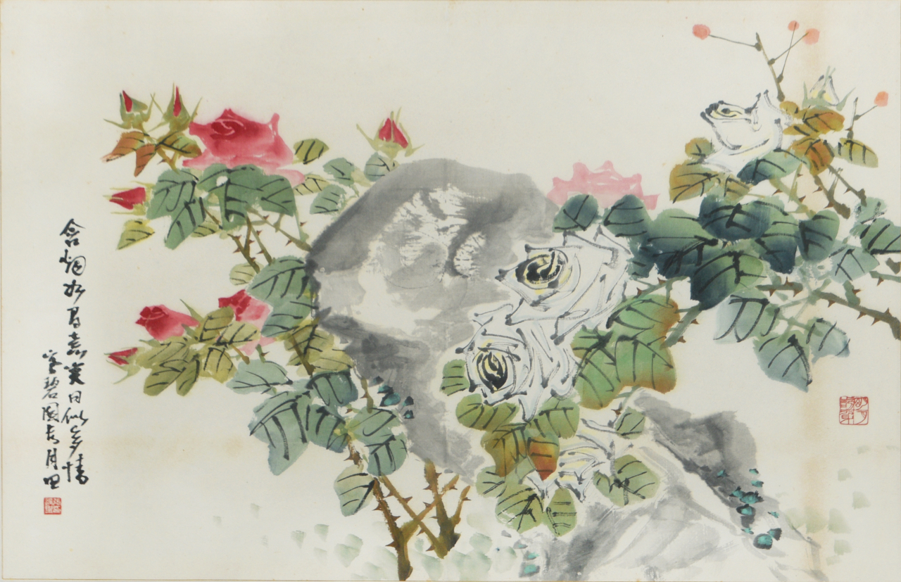 월전 장우성, 장미 (薔薇), 종이에 수묵담채, 42.1&times;65.7cm [헤럴드옥션 제공]