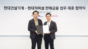 문재영(왼쪽) 현대건설기계 영업본부장 부사장과 장병식 현대커머셜 대표.