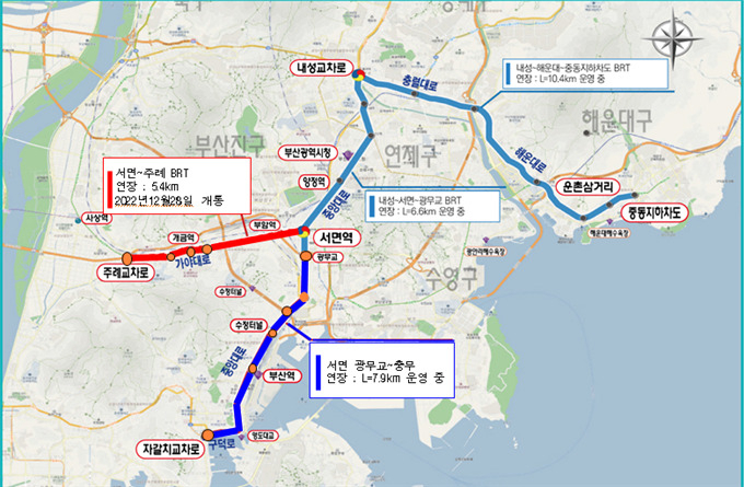 부산지역 전체 BRT 구간 도면. [부산시 제공]