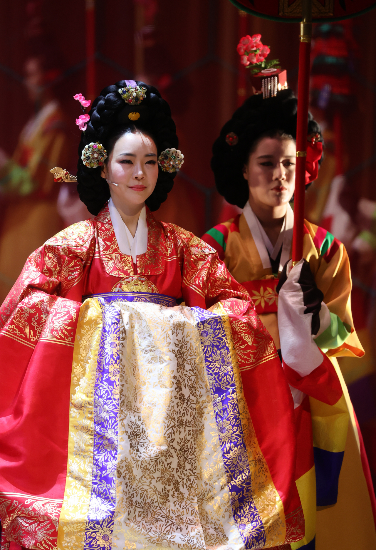 Members of the National Gugak Center perform "Imin Jinyeon" at the National Gugak Center in Seocho-gu, Seoul, during a rehearsal on Thursday. (Yonhap)