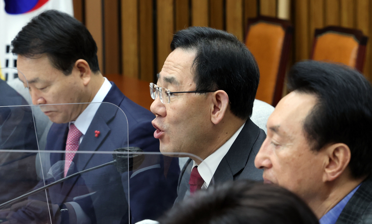 주호영 국민의힘 원내대표가 20일 오전 서울 여의도 국회에서 열린 원내대책회의에서 발언하고 있다. [연합]