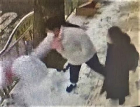 한 행인이 길에 있던 눈사람에게 주먹질을 하는 모습. [온라인커뮤니티 캡쳐]