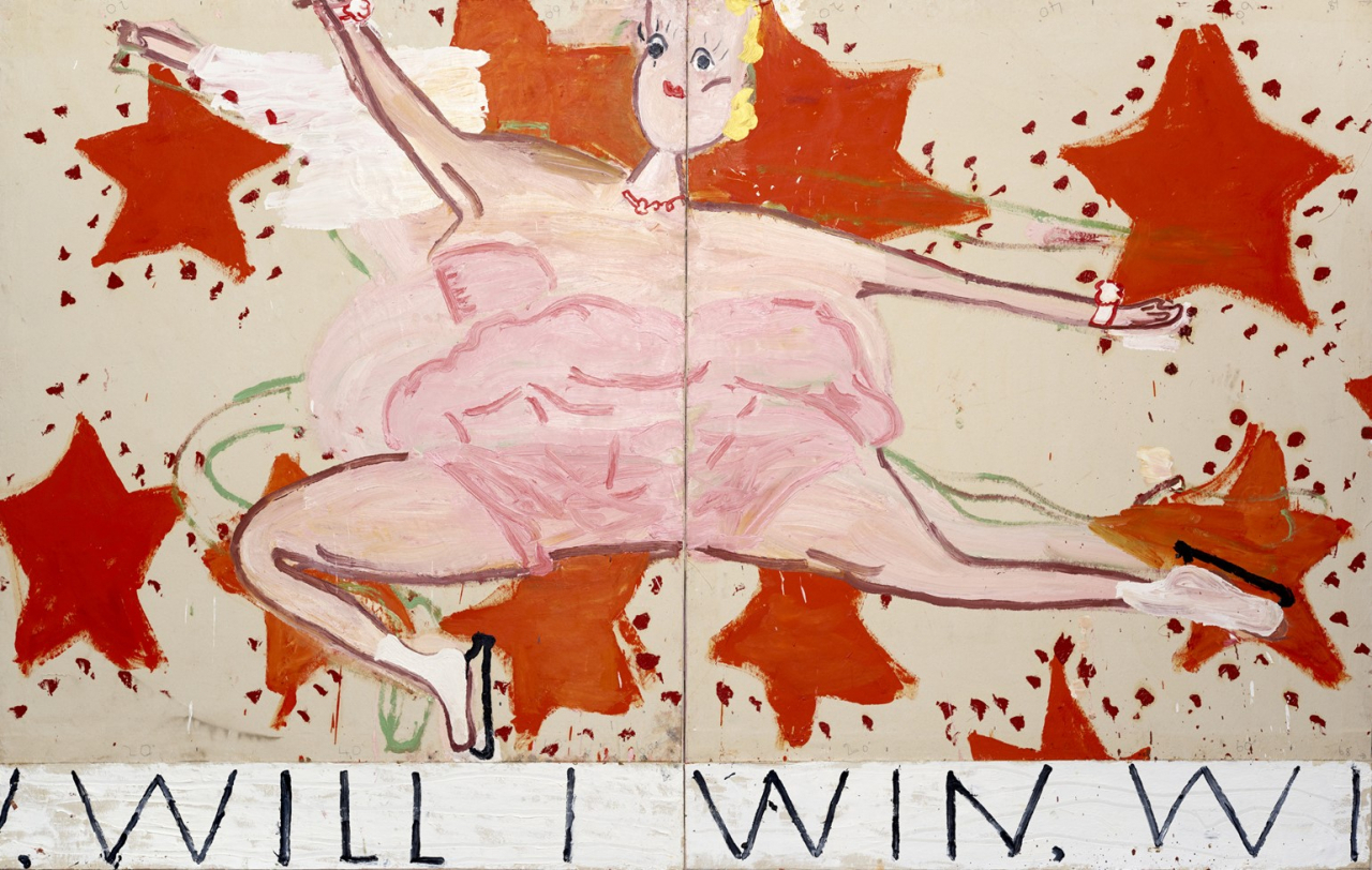 Rose Wylie, Pink Skater, (Will I Win, Will I Win), 2015, Oil on Canvas, 208x329cm [성남문화재단 제공]