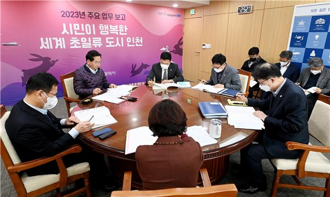 인천광역시는 26일 시청 접견실에서 유정복 시장 주제로 ‘도시재생녹지국 2023년도 주요업무계획’을 논의했다.