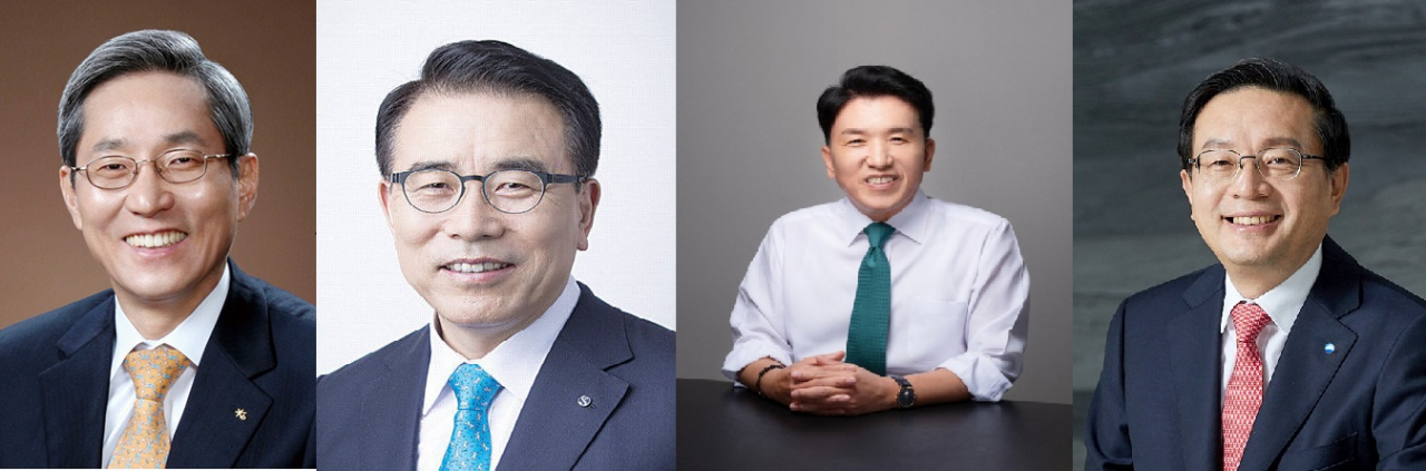 왼쪽부터 윤종규 KB금융지주 회장, 조용병 신한지주 회장, 함영주 하나금융지주 회장, 손태승 우리금융지주 회장