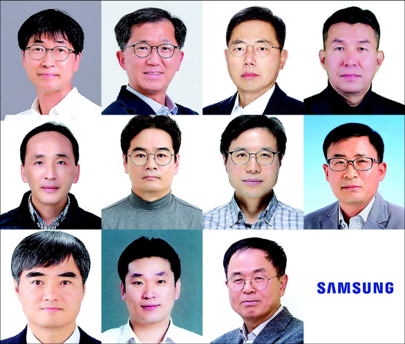 삼성 사내 최고 기술 전문가 ‘2023 삼성 명장’에 선임된 김문수(첫줄 왼쪽부터) 삼성전자 명장, 박우철 삼성전자 명장, 왕국선 삼성전자 명장, 이진일 삼성전자 명장 (둘째줄) 정병영 삼성전자 명장, 서희주 삼성전자 명장, 신재성 삼성전자 명장, 한종우 삼성전자 명장 (셋째줄) 이광수 삼성전자 명장, 김채호 삼성디스플레이 명장, 주관노 삼성SDI 명장