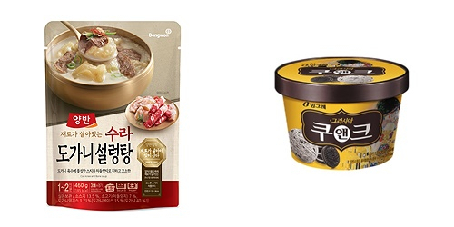 왼쪽부터 동원F&B 수라 양반 도가니설렁탕, 빙그레 그라시아 쿠앤크 제품 이미지.[각 사 제공]