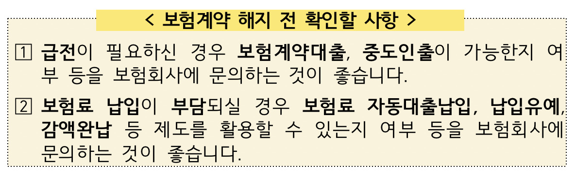 보험계약 해지전 확인 사항 [금융감독원 자료]