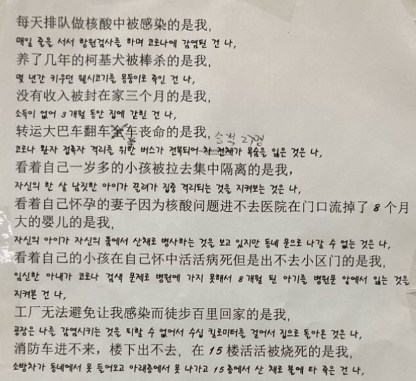 중국인 유학생으로 추정되는 인물이 연세대에 올린 대자보. [연세대 커뮤니티]