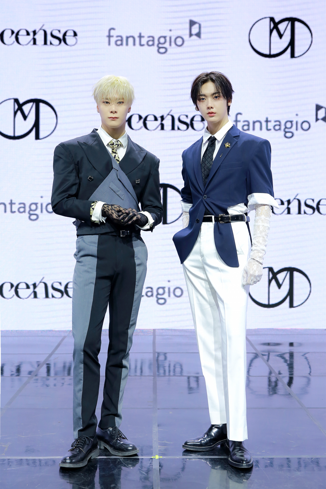 Moonbin (left) and Sanha of Astro pose for a picture at the media showcase for their third unit album, "Incense," held in Seoul on Wednesday. (Fantagio)