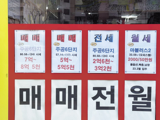 서울 노원구 상계동의 한 부동산중개업소에 아파트 매물 안내문이 붙어 있다. 신혜원 기자