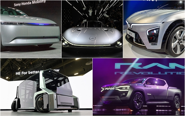 세계 최대 전자·IT 전시회 CES 2023이 5일(현지시간) 미국 라스베이거스에서 열렸다. 올해 CES는 지난 2020년 코로나 펜데믹으로 전시 규모를 축소한 뒤 3년 만에 정상적으로 개최됐다. 특히 최근 몇 년 간 자동차 업계는 내연기관 업체들이 주로 참석했던 디트로이트 모터쇼를 뒤로 하고 CES를 찾아 다양한 전기자동차를 선보이고 있다. 왼쪽위부터 시계방향으로 소니 '아필라', 벤츠 'VISION EQXX', 빈페스트 'VF7', Stellantis 'Ram 1500', 현대모비스 'M Vision To'. 사진=게티이미지
