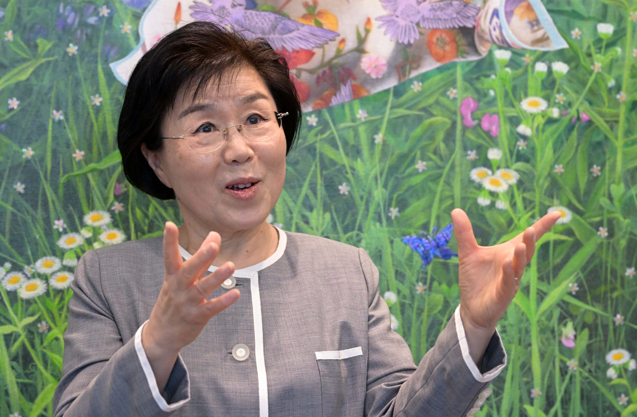 Choi Jung-wha, president of Corea Image Communication Institute, speaks during an interview with The Korea Herald on Dec. 21, 2022. (Lee Sang-sub/The Korea Herald)
