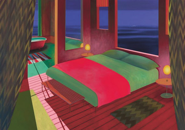 알피 케인(Alfie Caine), Bath then Bed, vinyl and acrylic paint on canvas, 120x170cm, 2022
