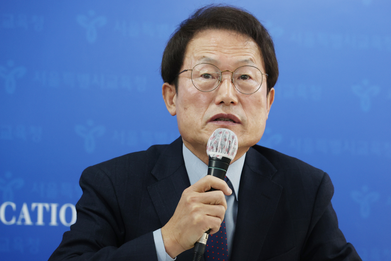 조희연 서울시교육감이 지난 10일 오전 서울 종로구 서울시교육청에서 기자간담회를 하고 있다. [연합]