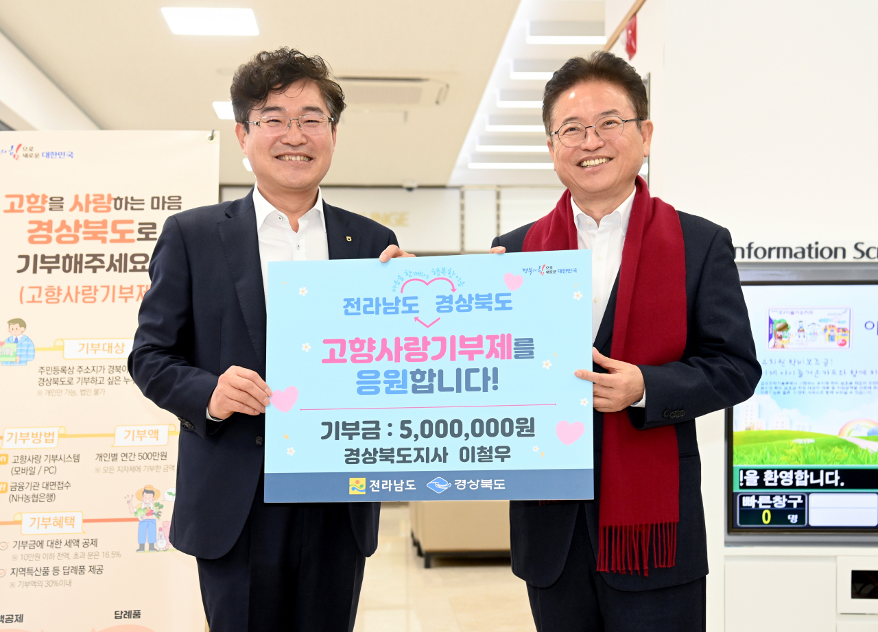 이철우 경북지사(오른쪽)와 임도곤 농협은행 경북본부장.[경북도 제공]