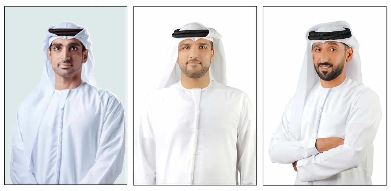 옴란 샤라프 UAE 외교부 첨단과학기술부 차관보, 아메르 알 사예흐 MBRSC 우주사업 총괄 이사, 모하메드 알 하르미 MBRSC 행정 총괄 이사[MBRSC 제공]