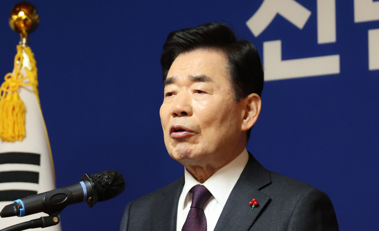 National Assembly Speaker Kim Jin-pyo speaks at a new year's press conference on Wednesday, in central Seoul. (Yonhap)